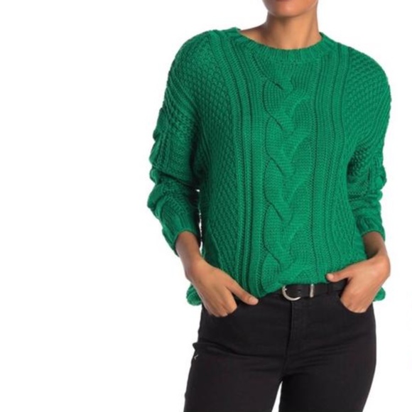 One A Sweaters - One A Mixed Knit Crew Neck Green Sweater Size Medium